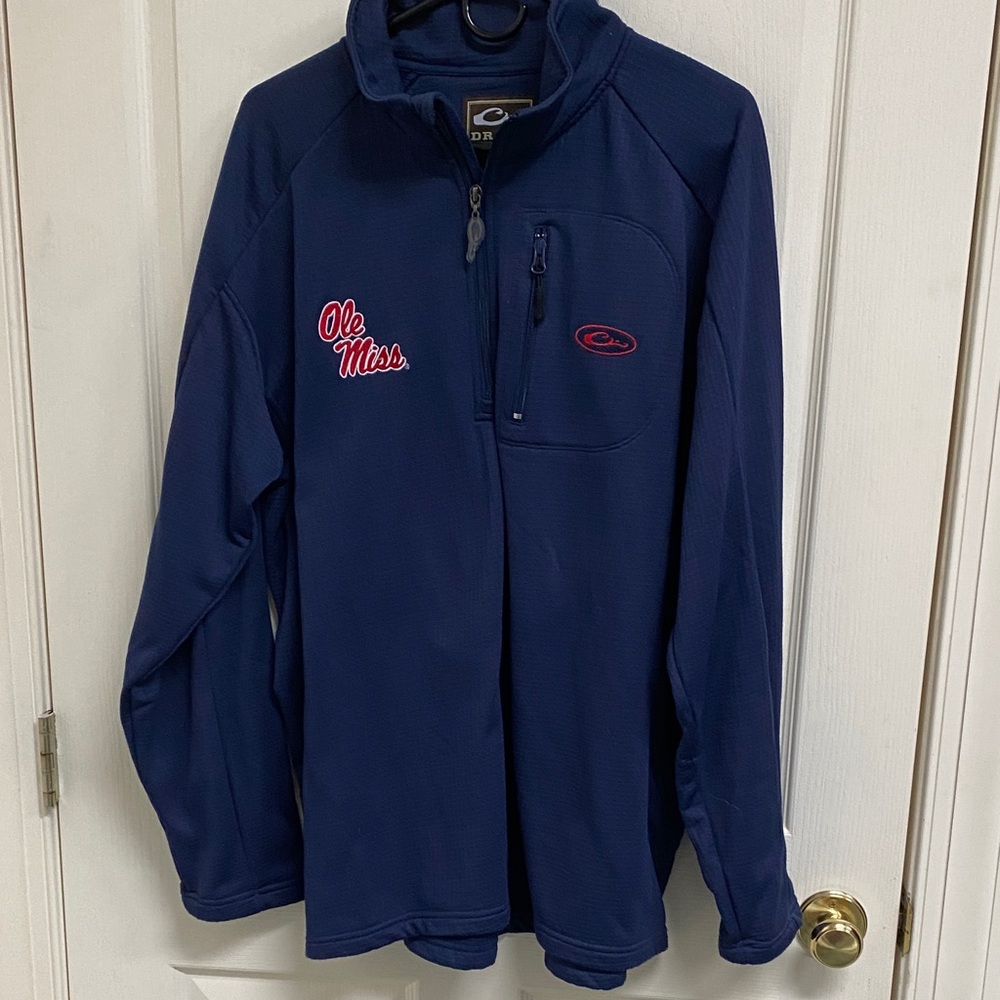 Men’s Drake XL University of MS Navy Quarter-Zip with Ole Miss Embroidery